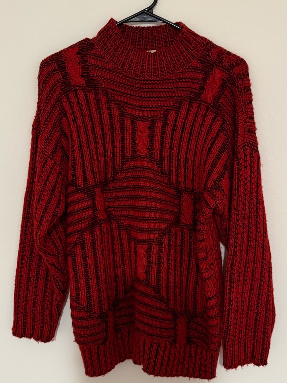 Vintage 80s Red Black Chunky Knit Oversized Sweater